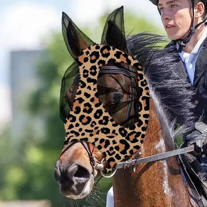Horse Fly Face Cover Leopard Print Pattern Equestrian Supplies Comfortable Breathable Anti-Mosquitoes Cover Horse Care Product - Image 2