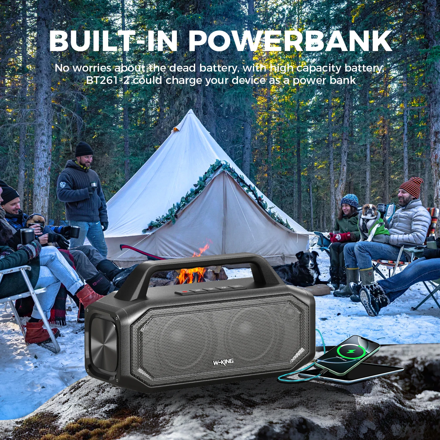 W-KING BT261-2 Bluetooth Wireless, 80W Portable Outdoor Speakers Loud with Bass Boost, Stereo Pairing, Reverse Charging, IPX6 W - Image 4