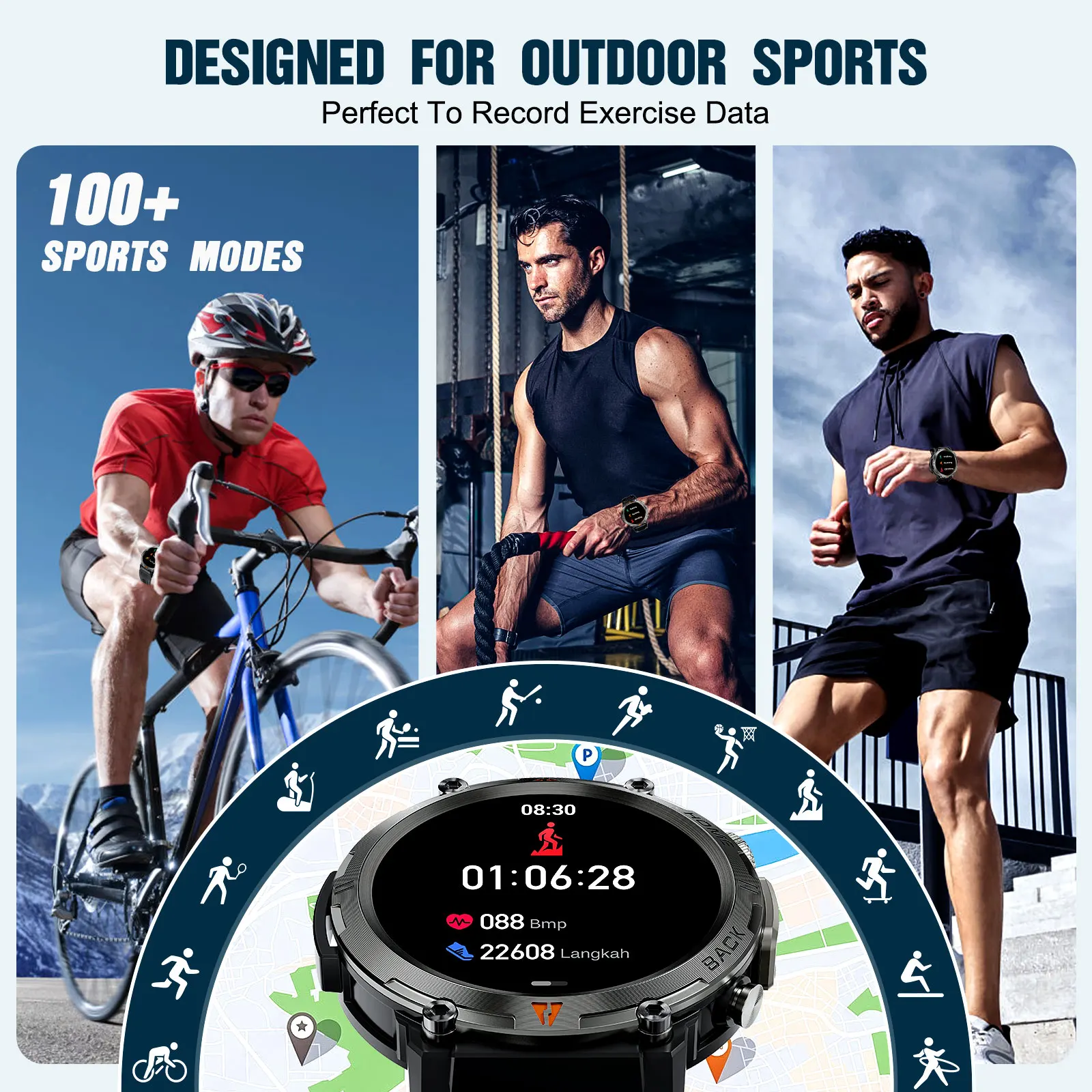 SmartWatch LaNikar KE3 Black Bluetooth Call Full Touch Screen Health Monitor With Flashlight ios Android - Image 3