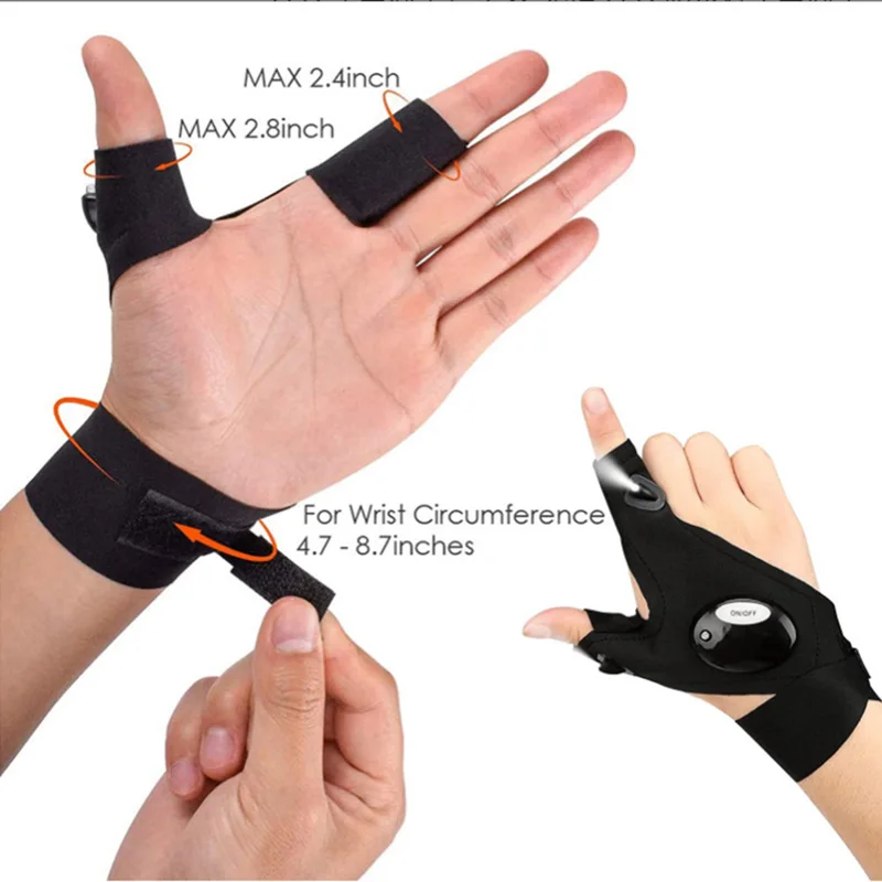 Fishing Camping Hiking Survival Fingerless Glove LED Flashlight Waterproof Torch Outdoor - Image 5