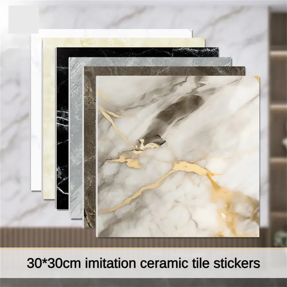 Home Floor Thickened Self-adhesive Decor Wall Sticker Marble Tile Floor Sticker PVC Waterproof Bathroom Kitchen 10/30/50PCS