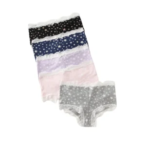High-quality, comfortable women's briefs with star-patterned white lace stitching - 5 pairs