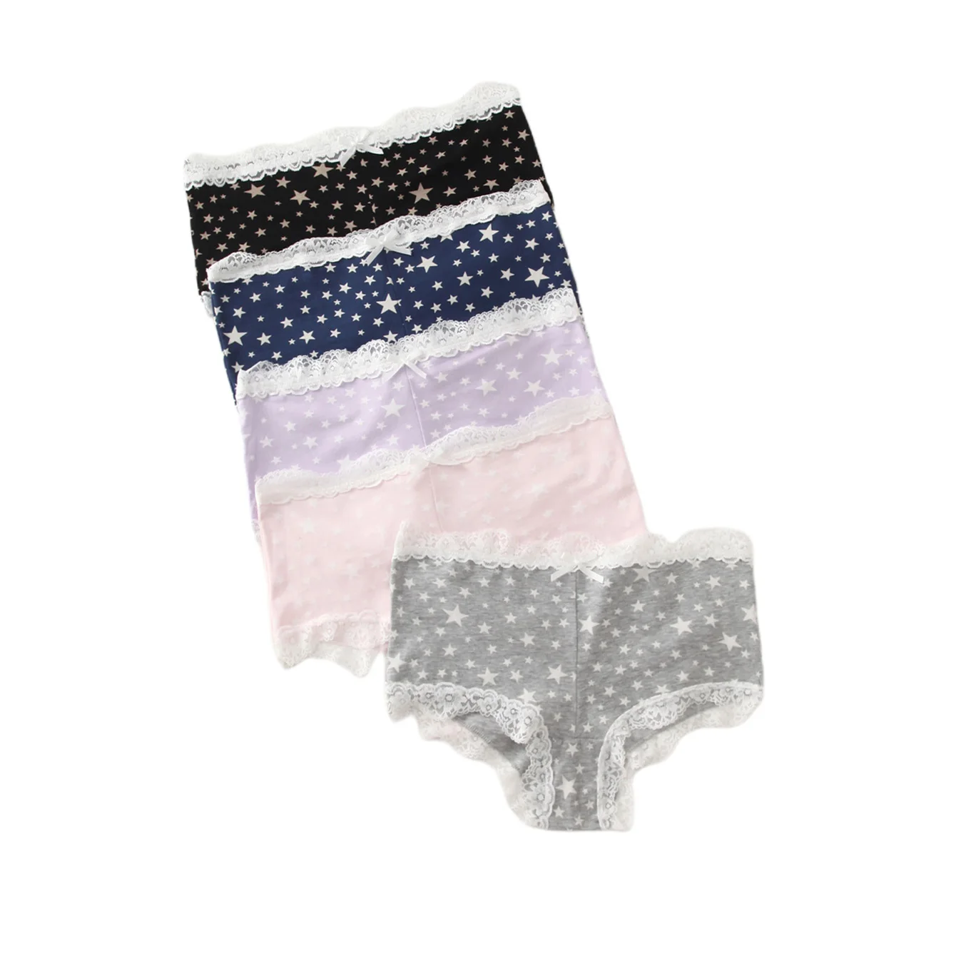 High-quality, comfortable women's briefs with star-patterned white lace stitching - 5 pairs