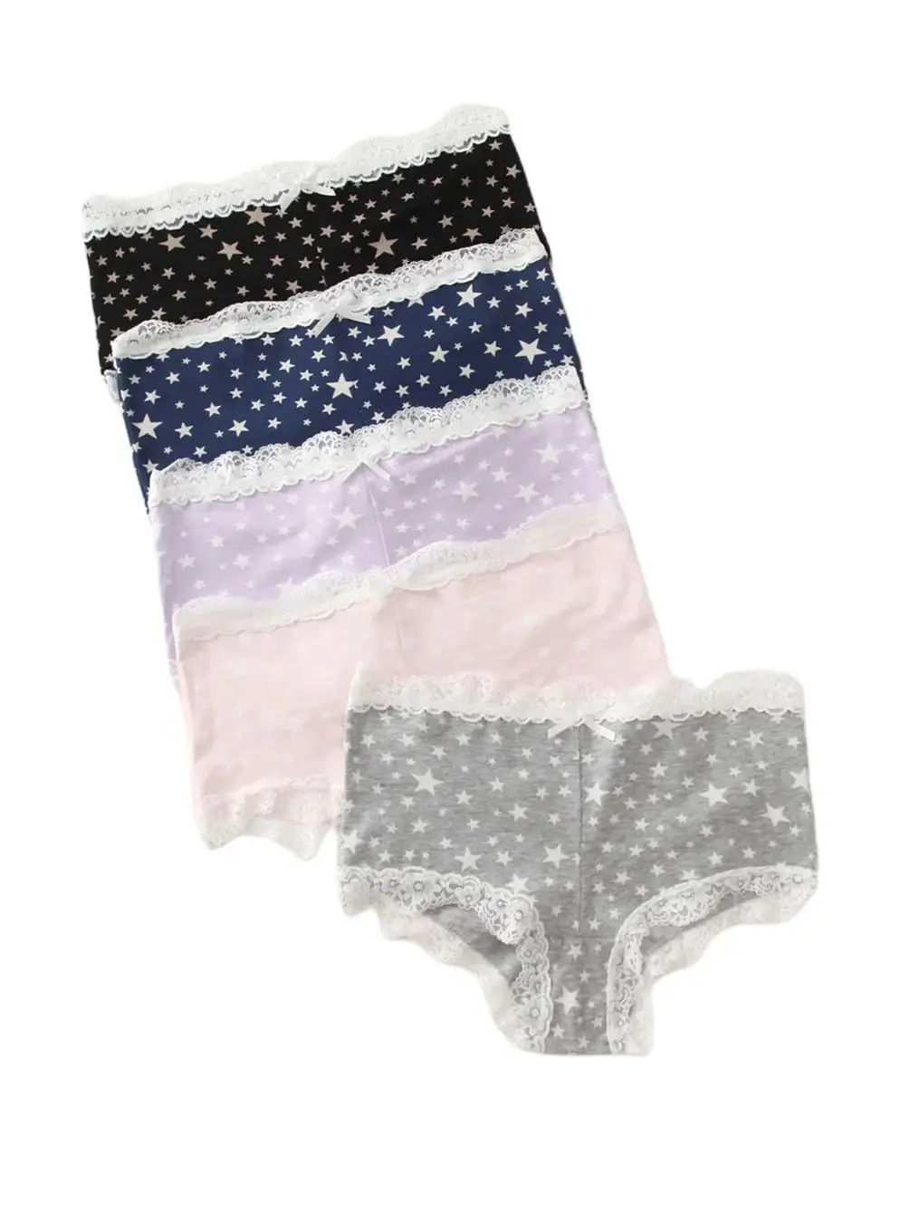 High-quality, comfortable women's briefs with star-patterned white lace stitching - 5 pairs - Image 7