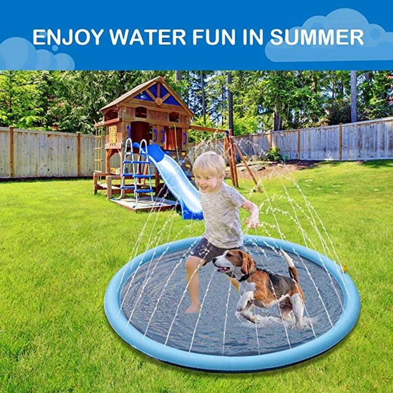 Pet Pool Inflatable Water Sprinkler Pad Play Cooling Mat Outdoor Interactive Fountain Toy for Dogs 150/170cm Summer Swimming - Image 2