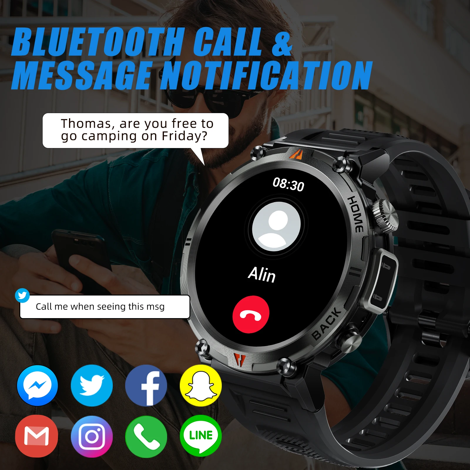 SmartWatch LaNikar KE3 Black Bluetooth Call Full Touch Screen Health Monitor With Flashlight ios Android - Image 4