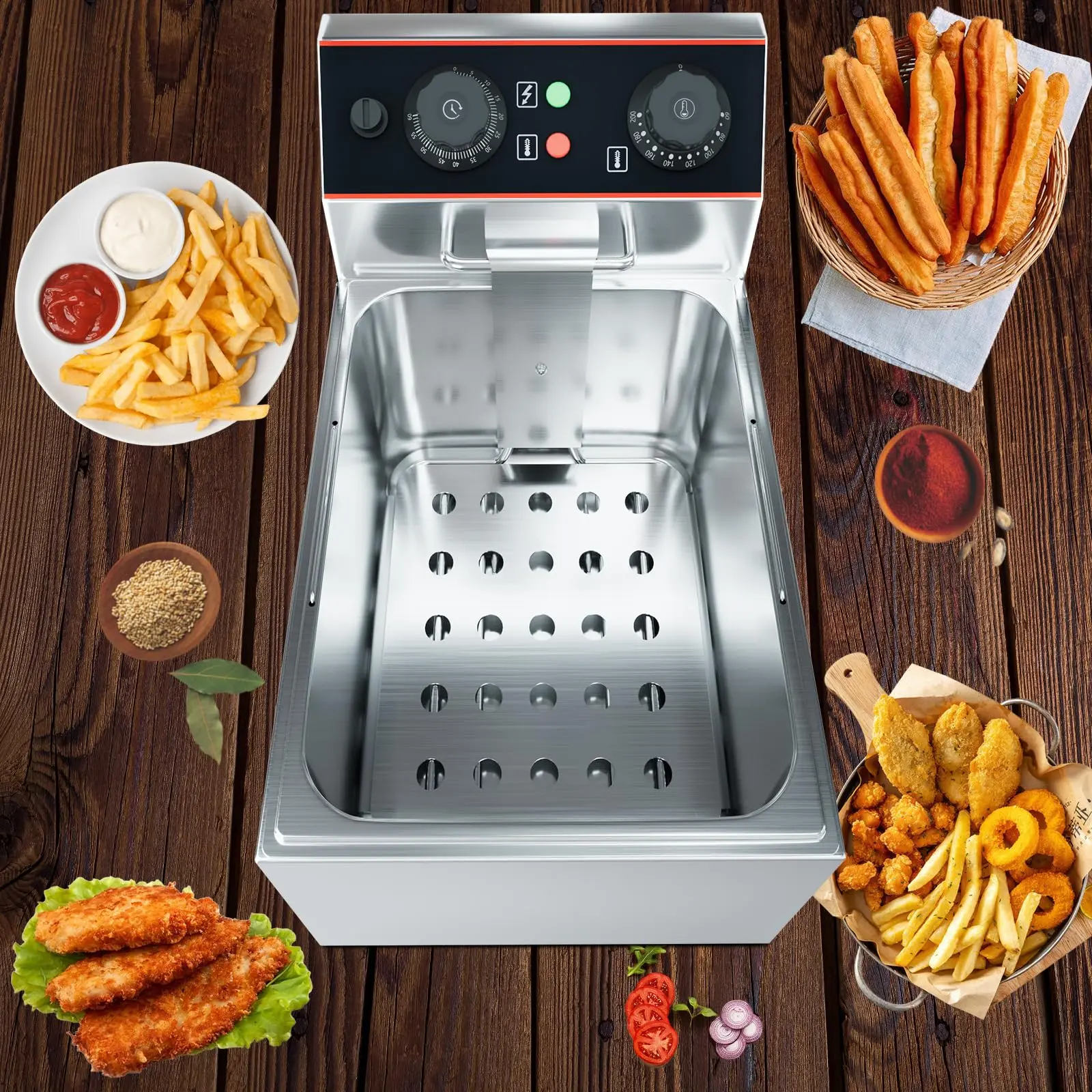 6L / 8L Commercial Deep Fryer,Stainless Steel Countertop Electric Deep Fryer with Basket, Easy to Clean - Image 2