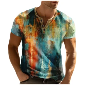 Men's Shirt - Abstract Art 3D Print 3 Button-Down ShortSleeve T Shirt
