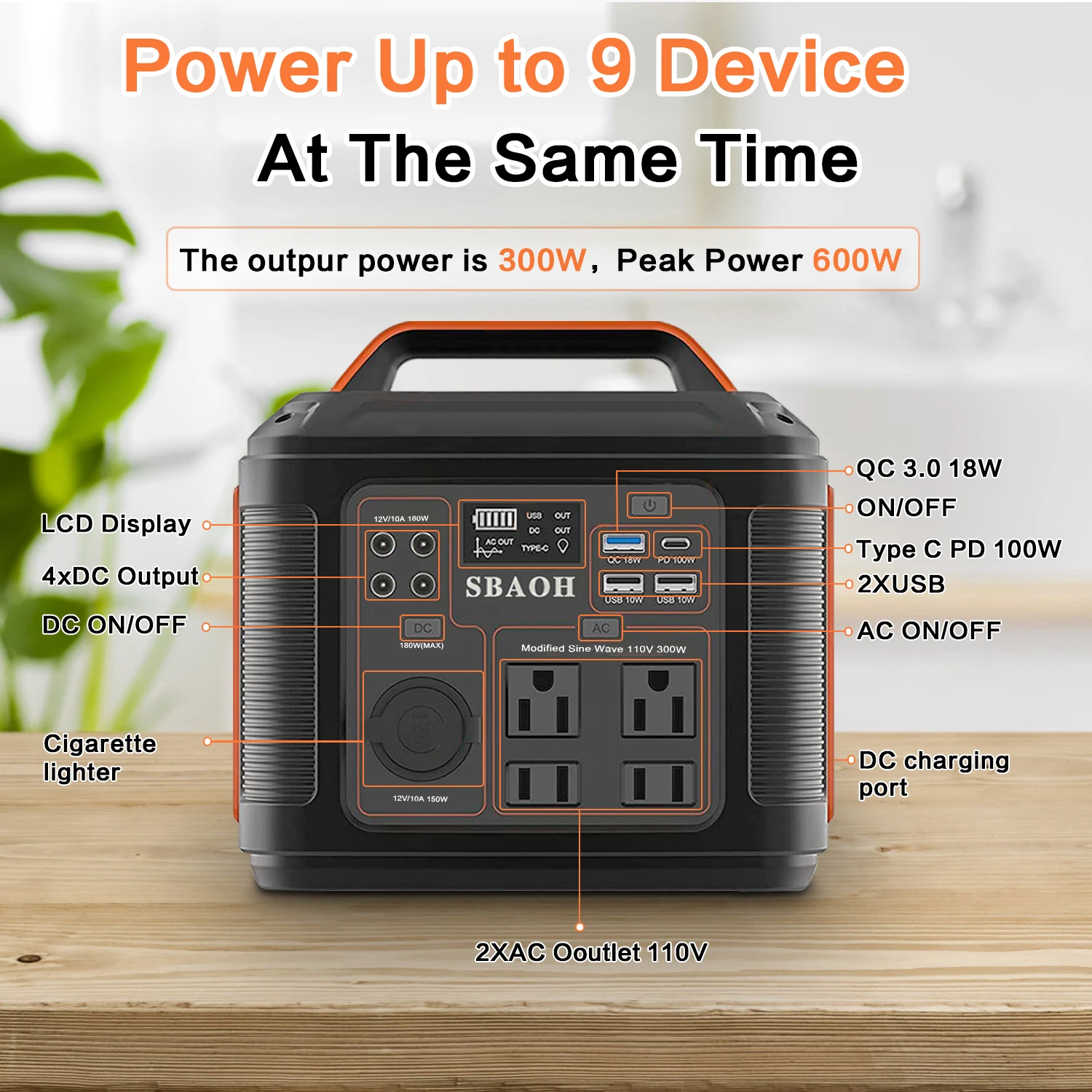 Portable Power Station, 300W 296Wh Solar Generator Quick Charge / 110V AC Outlets/DC Ports and LED Flashlight, Lithium Battery B - Image 4