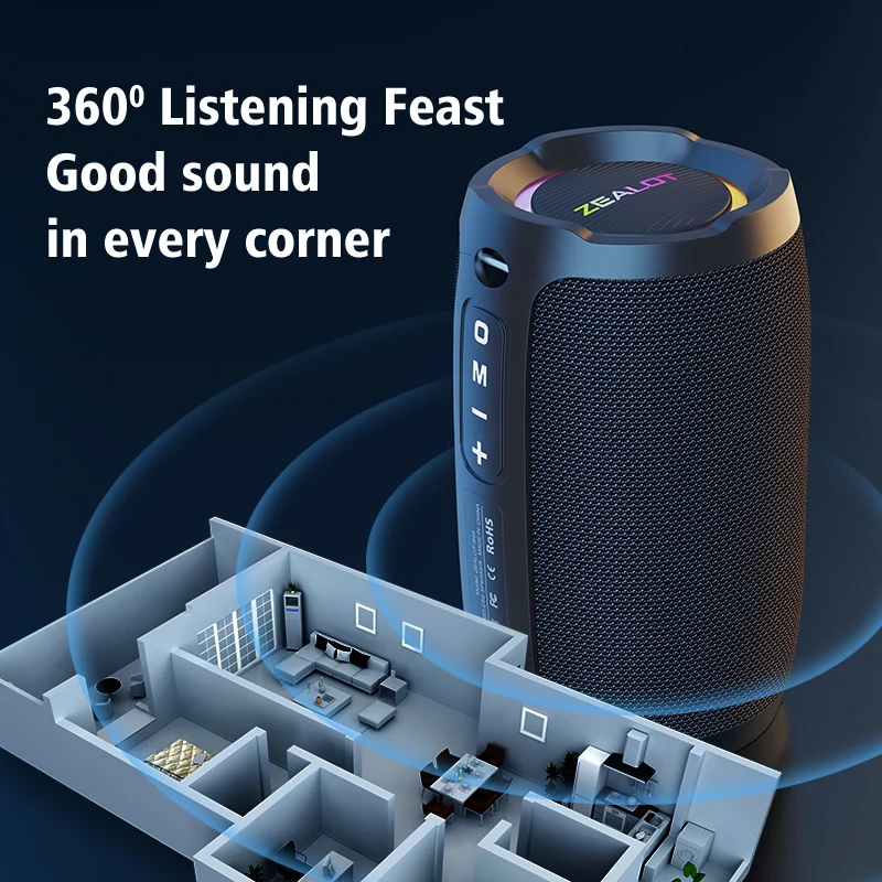 ZEALOT-S49 Portable bluetooth speaker 360°Stereo Sound 20W IPX6 waterproof wireless bluetooth 5.0 Excellent Bass Performace - Image 2