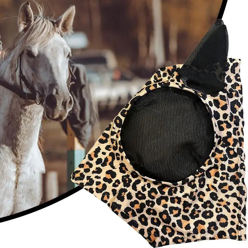 Horse Fly Face Cover Leopard Print Pattern Equestrian Supplies Comfortable Breathable Anti-Mosquitoes Cover Horse Care Product - Image 3