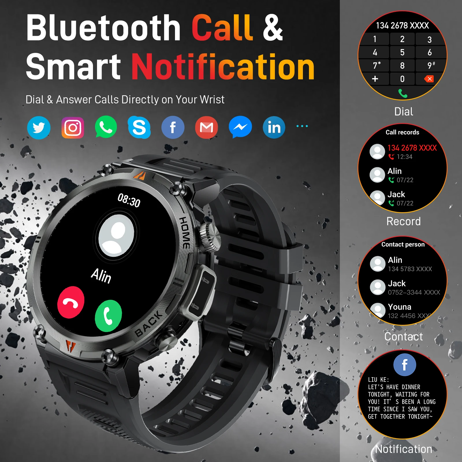 SmartWatch LaNikar KE3 Black Bluetooth Call Full Touch Screen Health Monitor With Flashlight ios Android - Image 6