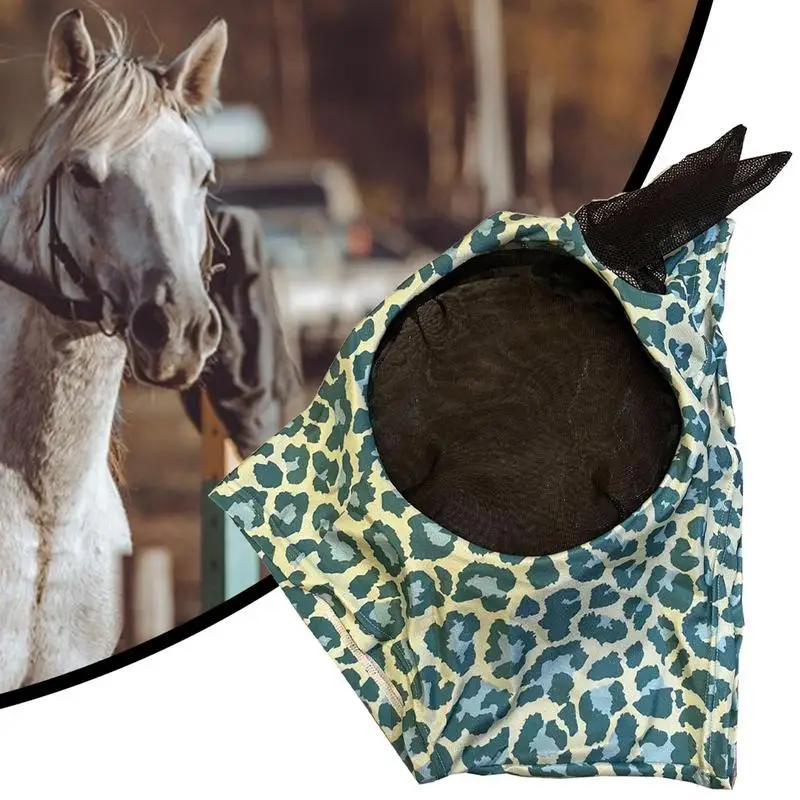 Horse Fly Face Cover Leopard Print Pattern Equestrian Supplies Comfortable Breathable Anti-Mosquitoes Cover Horse Care Product - Image 5