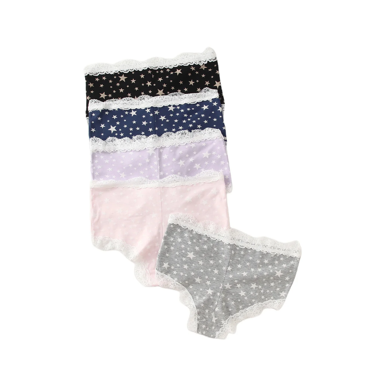 High-quality, comfortable women's briefs with star-patterned white lace stitching - 5 pairs - Image 6