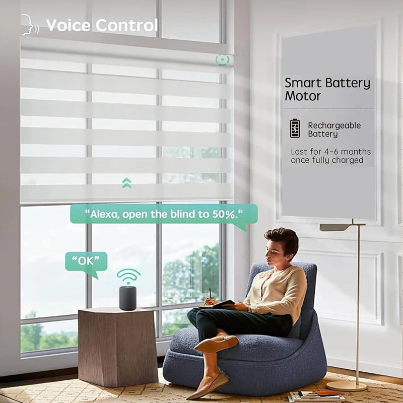 Custom Size Motorized Window Blinds Smart Zebra Roller Blinds Light Filtering Shades Battery Powered Electric Blinds for Windows - Image 2