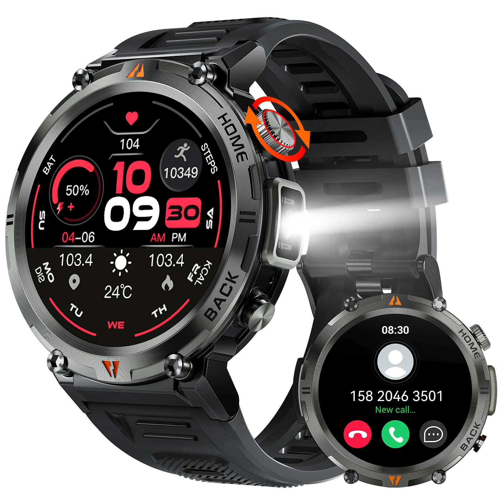 SmartWatch LaNikar KE3 Black Bluetooth Call Full Touch Screen Health Monitor With Flashlight ios Android