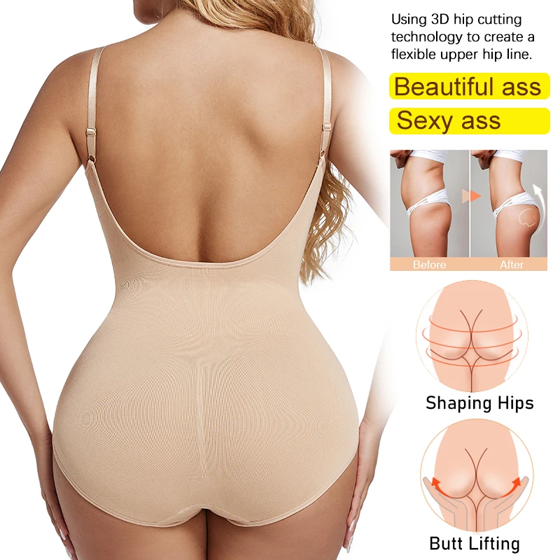 Low Back Bodysuits Shapewear for Women Open Crotch Body Shaper Seamless Tummy Control Push Up Corset Tank Top Backless Underwear - Image 3
