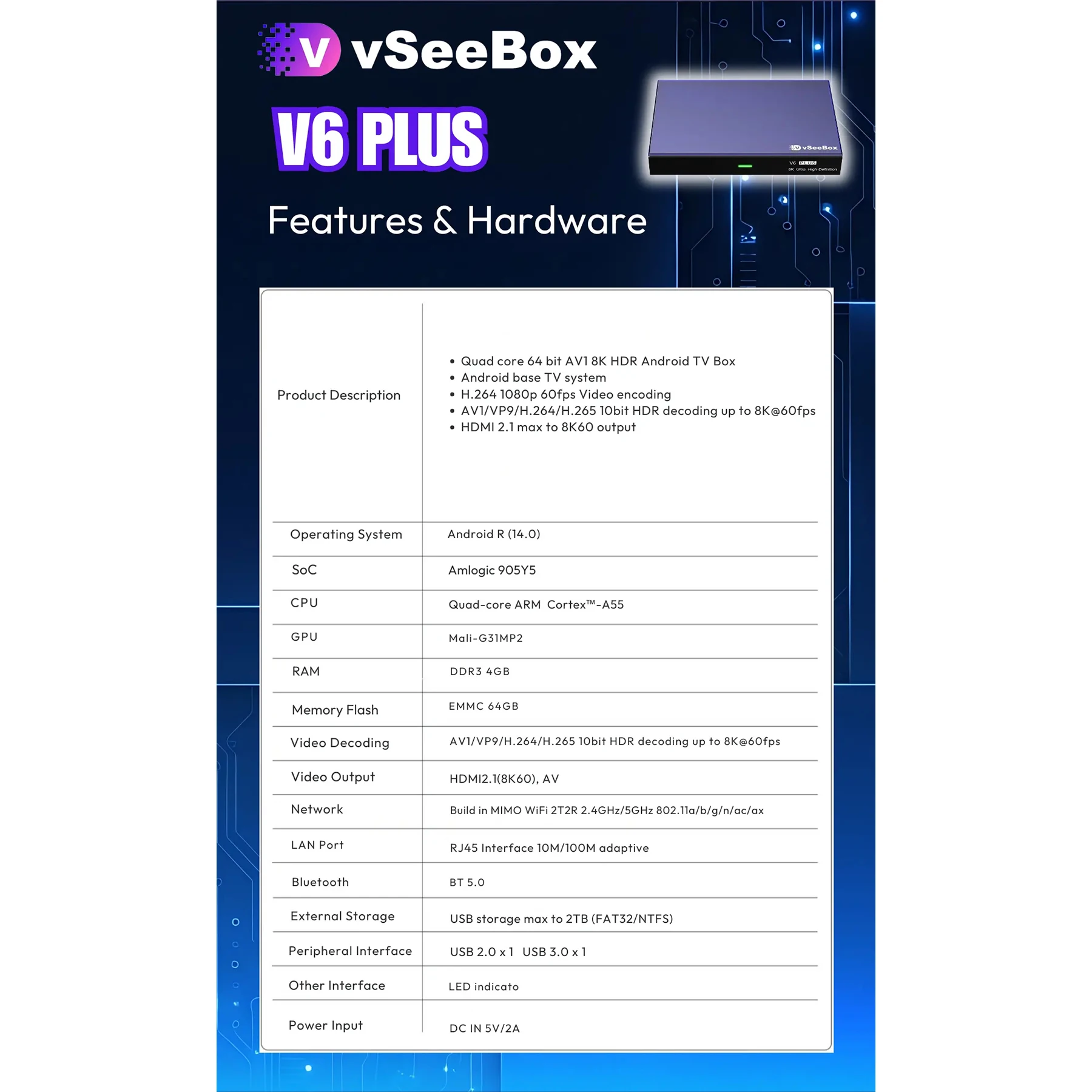 vSeeBox V6 Plus 64GB 8K HD Officially Authorized Voice Control - Image 2