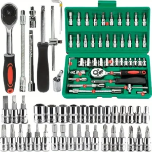 46Pcs Mechanic Tool Set with Ratchet Wrench for Auto Repair with Sockets Metric Hex and Bit Socket Set