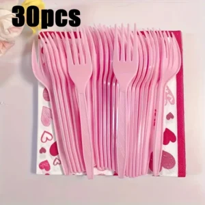 Pink Plastic Cake Forks 30pcs, Food-Grade Dessert Forks for Parties, Birthday Events, Bakeries & Home Dining