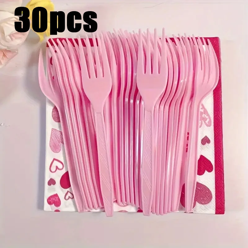 Pink Plastic Cake Forks 30pcs, Food-Grade Dessert Forks for Parties, Birthday Events, Bakeries & Home Dining