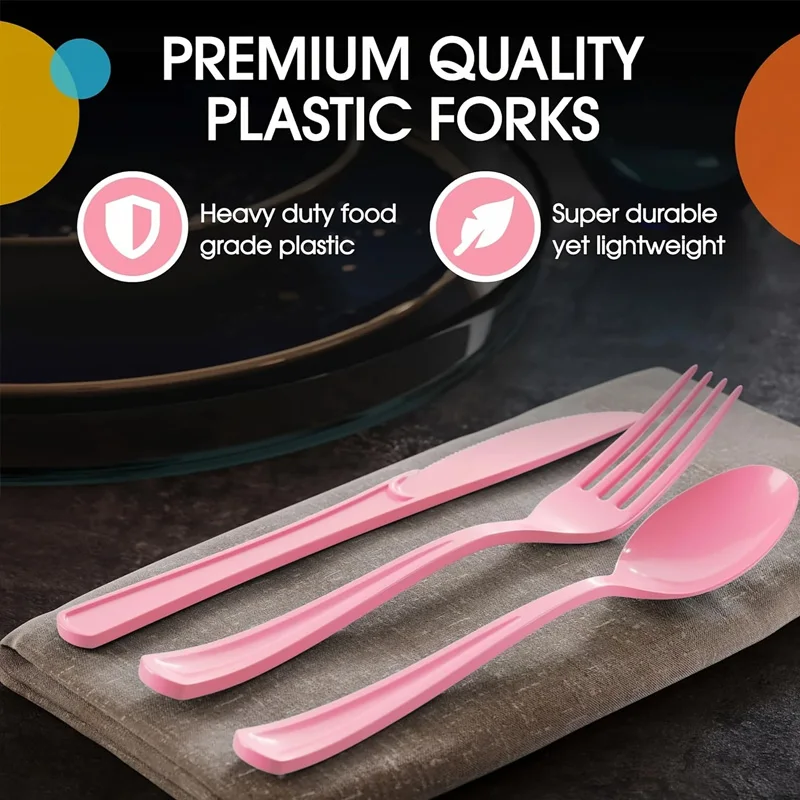 Pink Plastic Cake Forks 30pcs, Food-Grade Dessert Forks for Parties, Birthday Events, Bakeries & Home Dining - Image 5