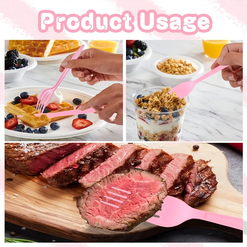 Pink Plastic Cake Forks 30pcs, Food-Grade Dessert Forks for Parties, Birthday Events, Bakeries & Home Dining - Image 3