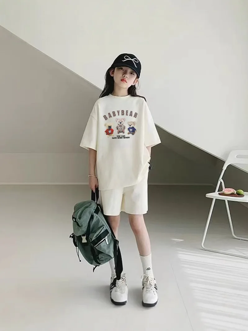 Girls Clothes sport suit teenager bear letter T-shirt + shorts ages 7 - 12 - Image 13