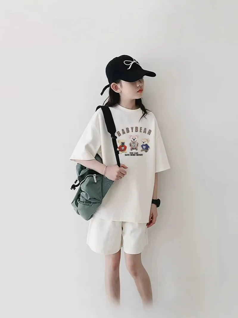 Girls Clothes sport suit teenager bear letter T-shirt + shorts ages 7 - 12 - Image 14