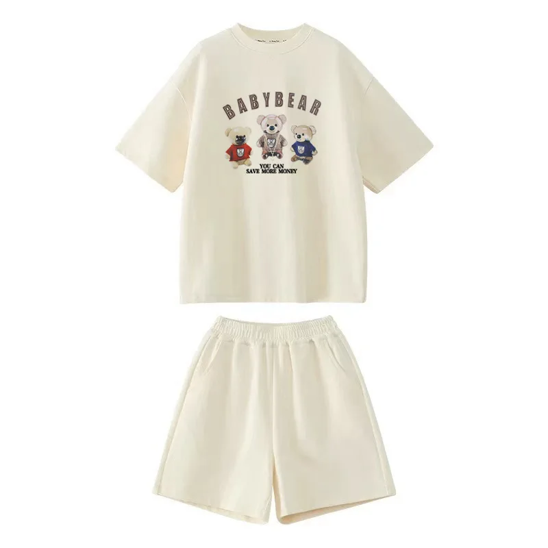 Girls Clothes sport suit teenager bear letter T-shirt + shorts ages 7 - 12 - Image 2