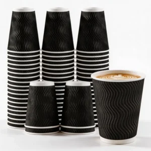 Disposable Coffee Cups 12 oz, 50-Pack Insulated Paper Cups for Hot and Cold Drinks, Ripple Wall Design