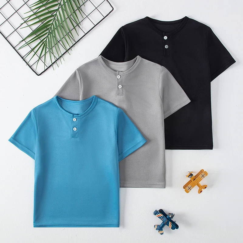 Short sleeved button fashion Henry shirt boys and girls casual T- Age Range: 12+shirt versatile top - Unisex - Image 12