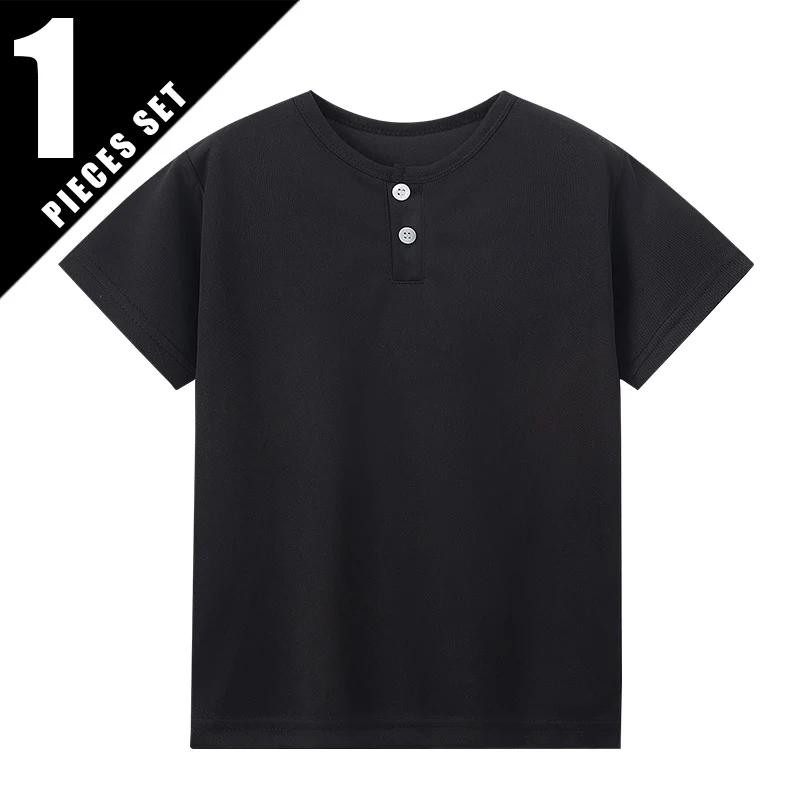 Short sleeved button fashion Henry shirt boys and girls casual T- Age Range: 12+shirt versatile top - Unisex - Image 9
