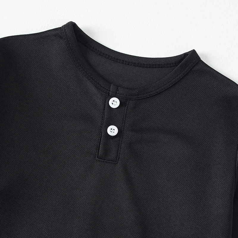Short sleeved button fashion Henry shirt boys and girls casual T- Age Range: 12+shirt versatile top - Unisex - Image 21