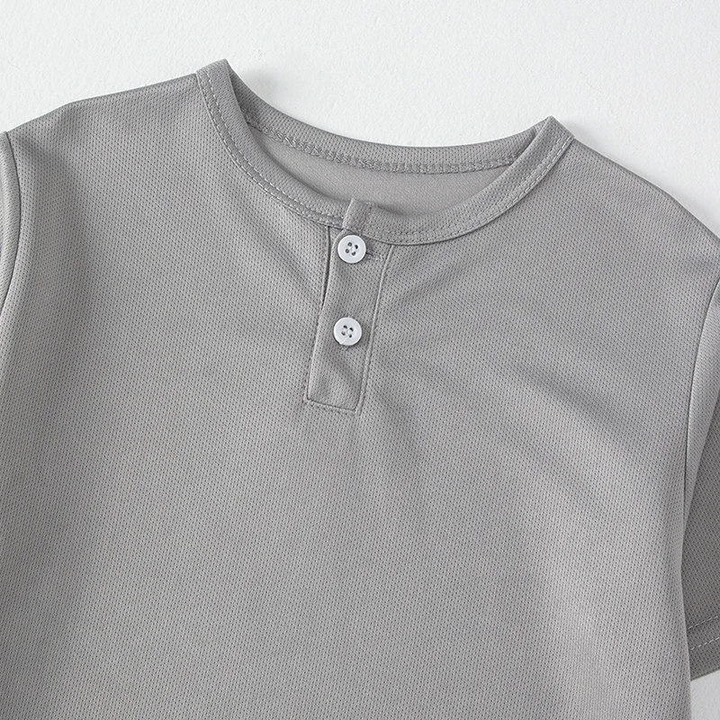 Short sleeved button fashion Henry shirt boys and girls casual T- Age Range: 12+shirt versatile top - Unisex - Image 26